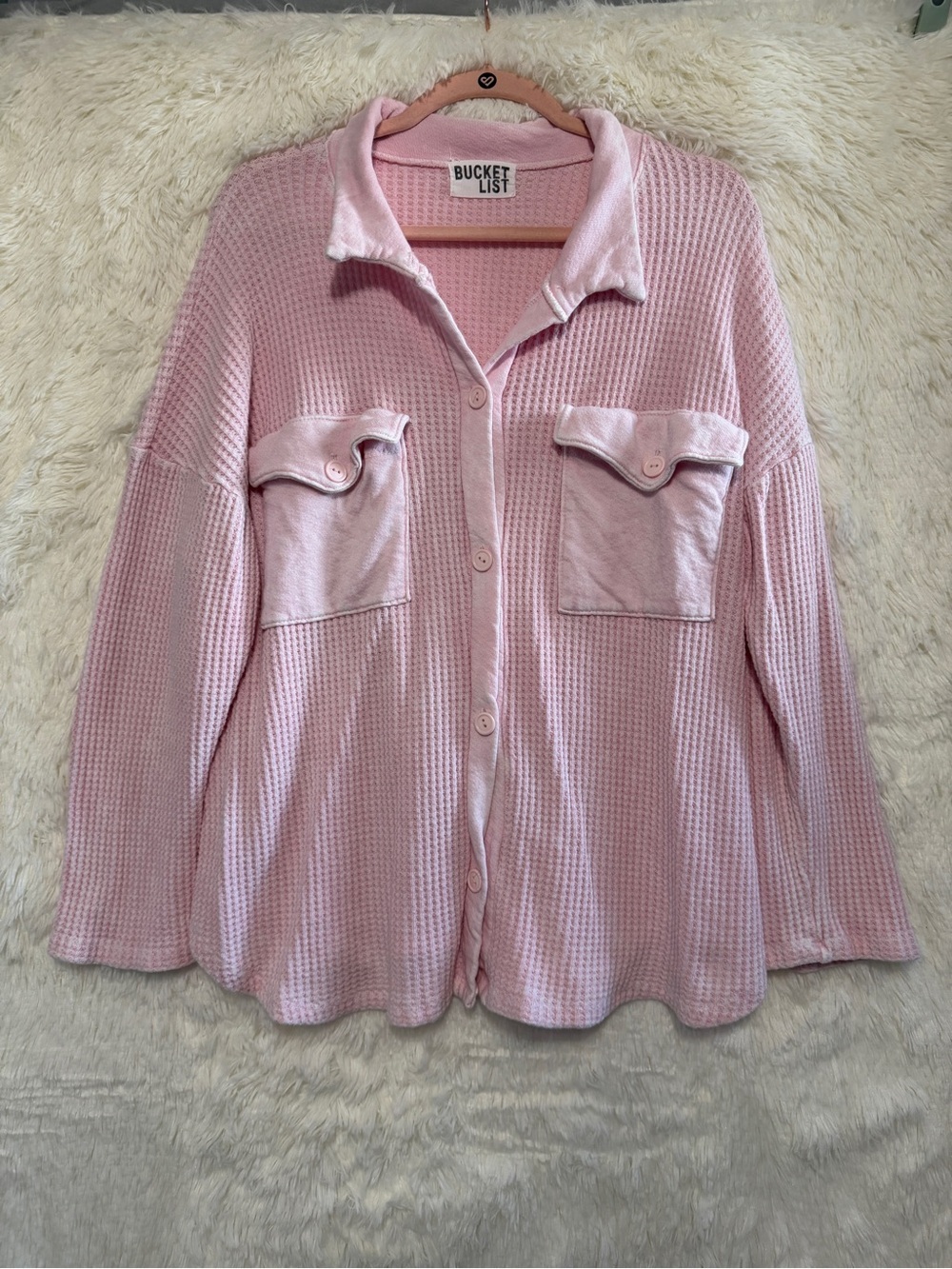 Bucket List Womens Oversized Waffle Knit Shacket S Pink Boho Chic Streetwear
